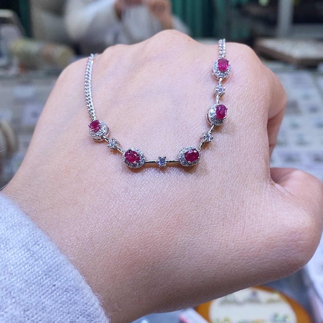 红宝石手链银S925镶嵌天然红宝石手链