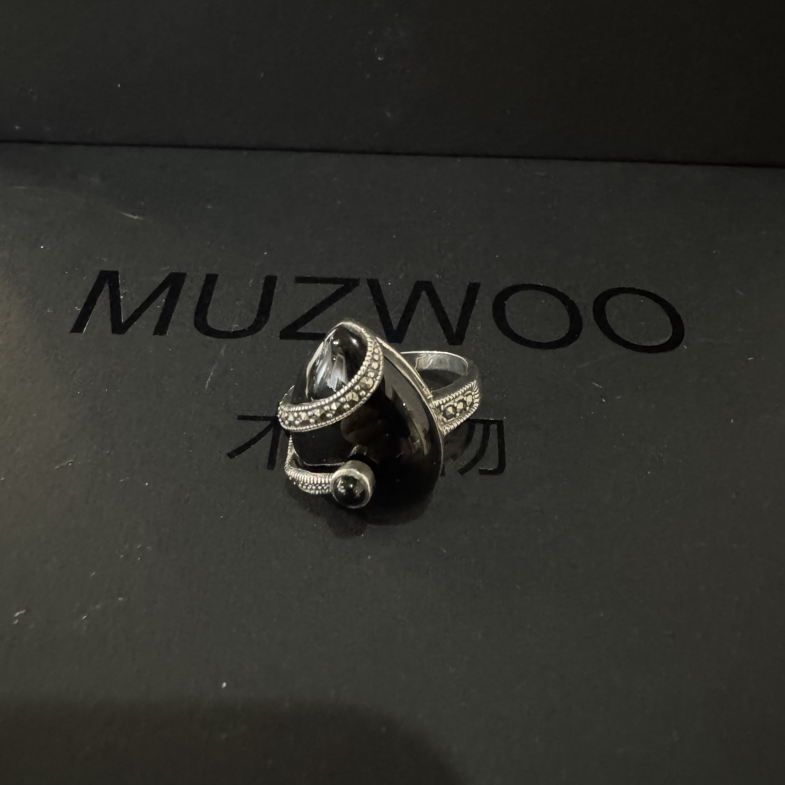 925银戒指 木子物·海外系列s925银天然黑小瑙设计感戒指