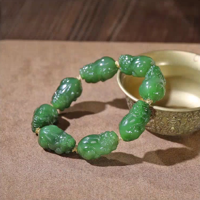 貔貅老祖18k金和田玉貔貅阵手链S29359