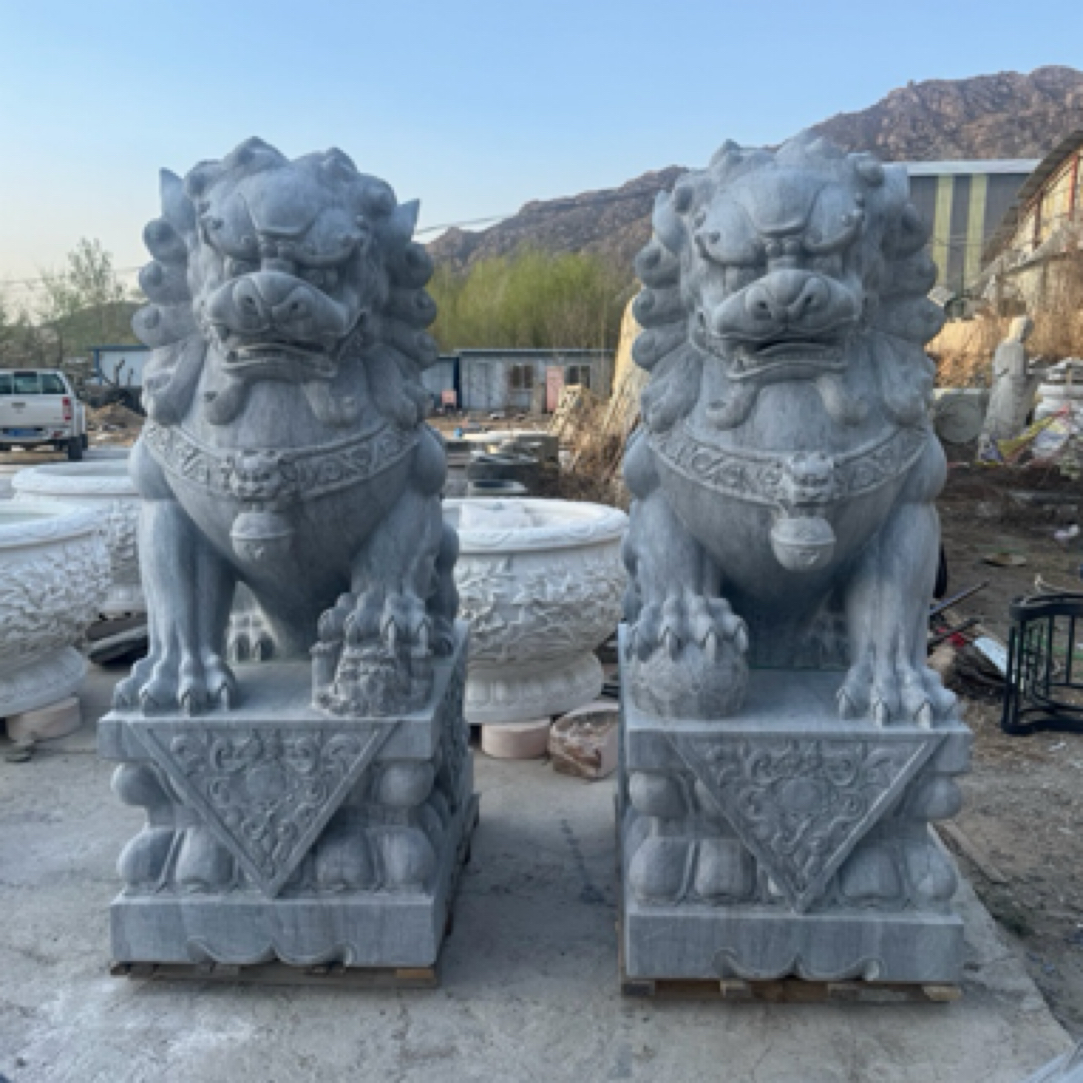 精品青石白狮子庭院家用大门口石雕摆件 包邮不含卸车