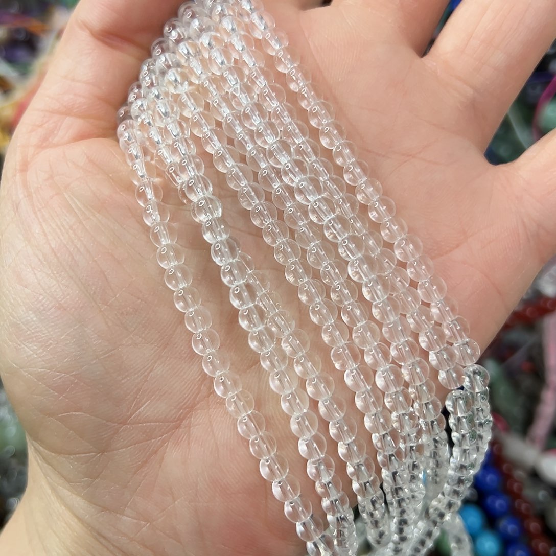 玛瑙/玉髓未镶嵌珠宝半成品，卡4压电白水小隔珠2条