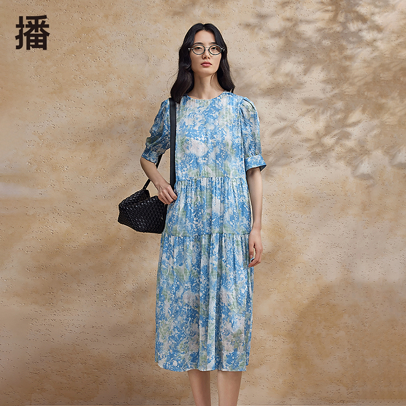 【达人专属】播夏宽松连衣裙大码碎花浪漫泡泡袖连衣裙BDR2LD1016