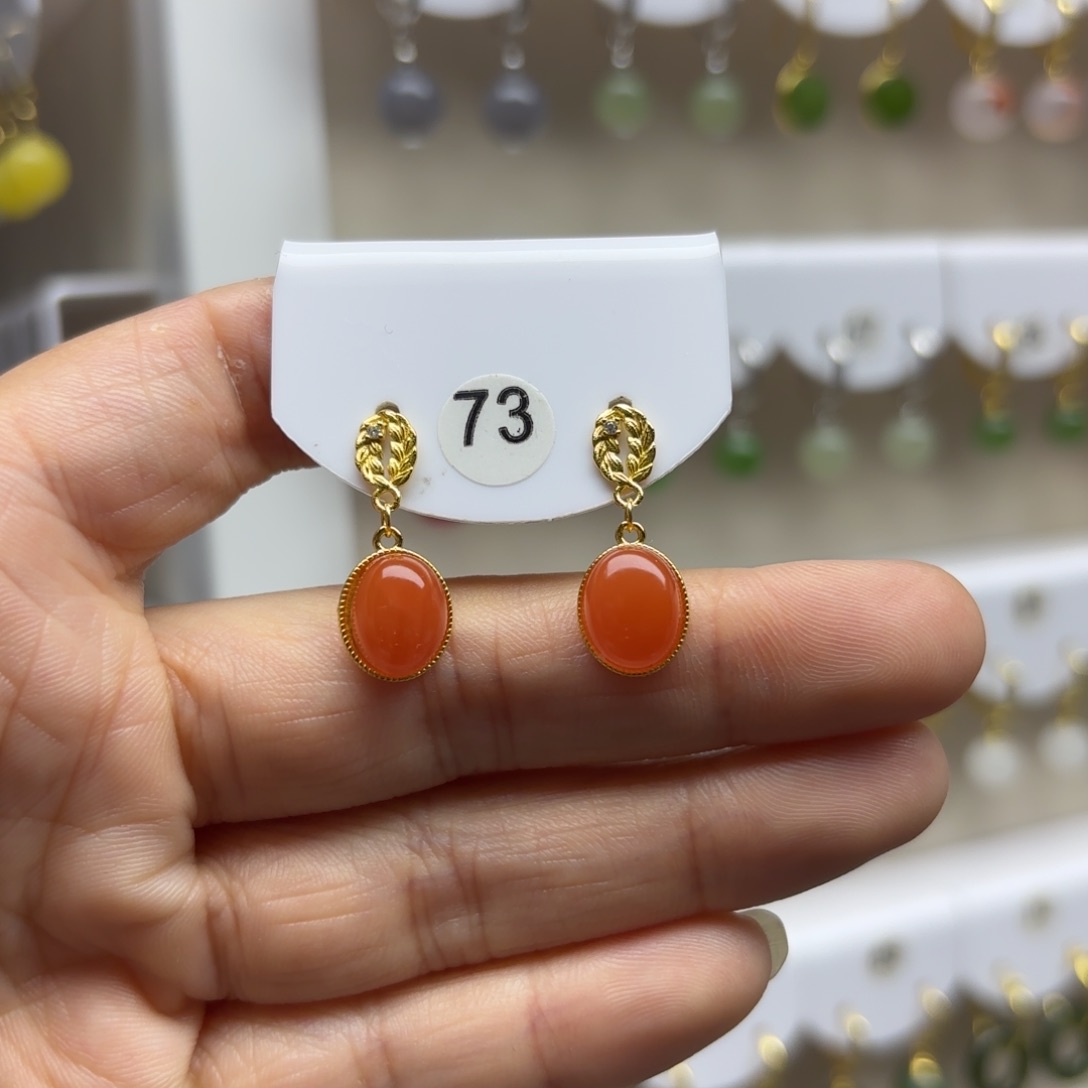 南红玛瑙银S925镶嵌耳饰