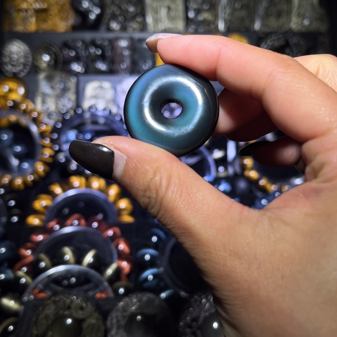 未镶嵌黑曜岩手链小*灵彩曜平安扣3公分钥匙扣