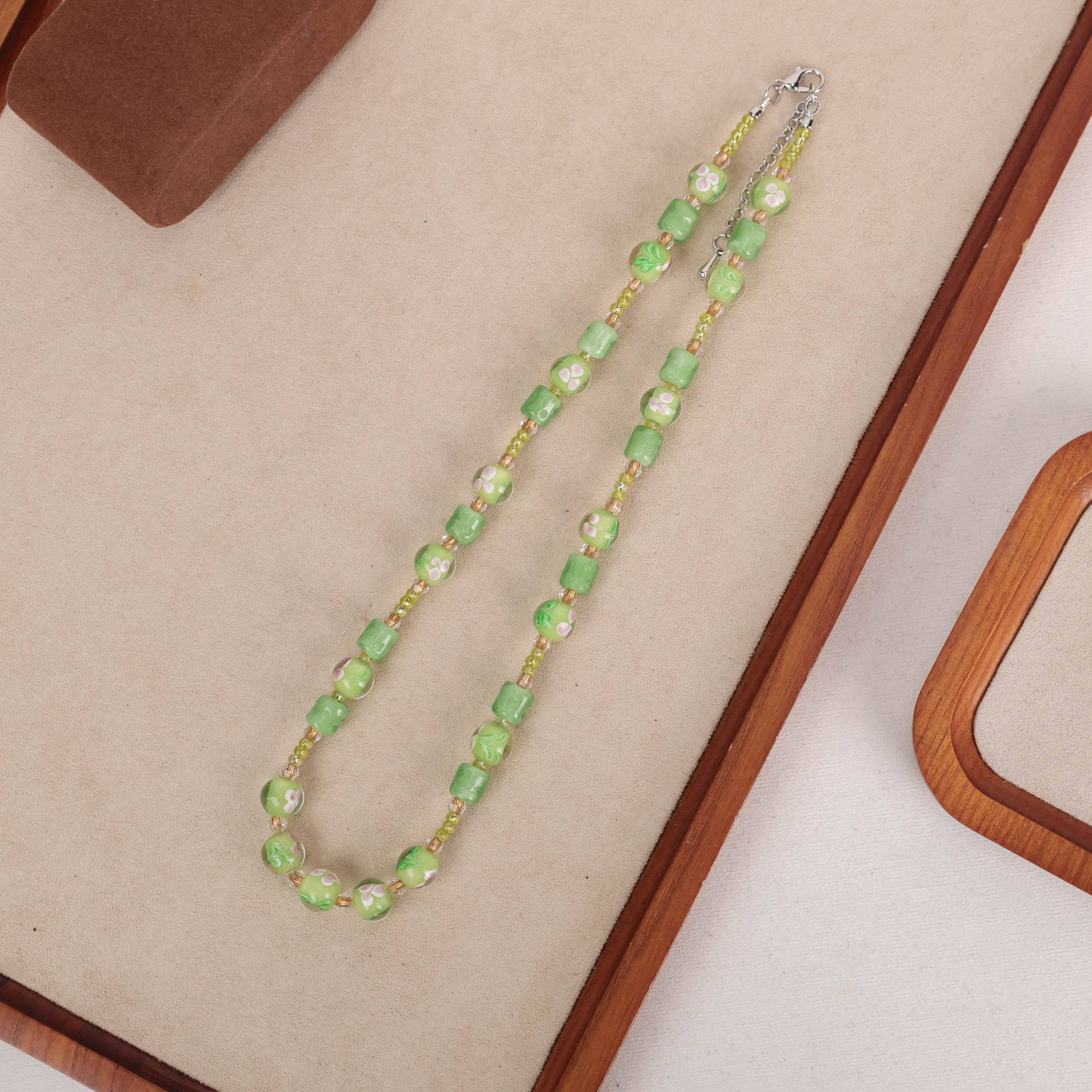 合金项链 玉楼东合金项链 XB082 绿色扭扭绿色小花琉璃项链