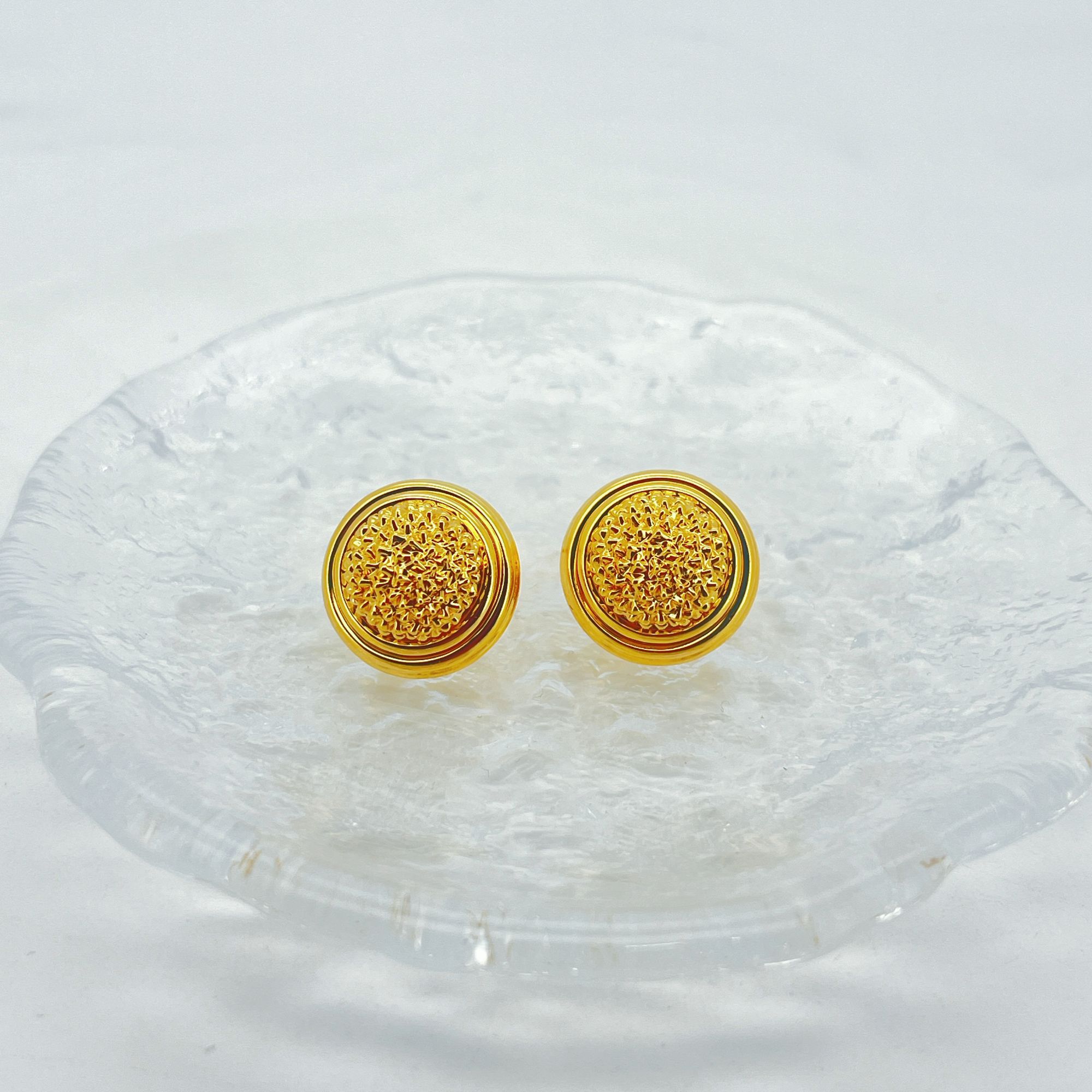 足金999 黄金榴莲圆形金耳钉4.11 2411022512