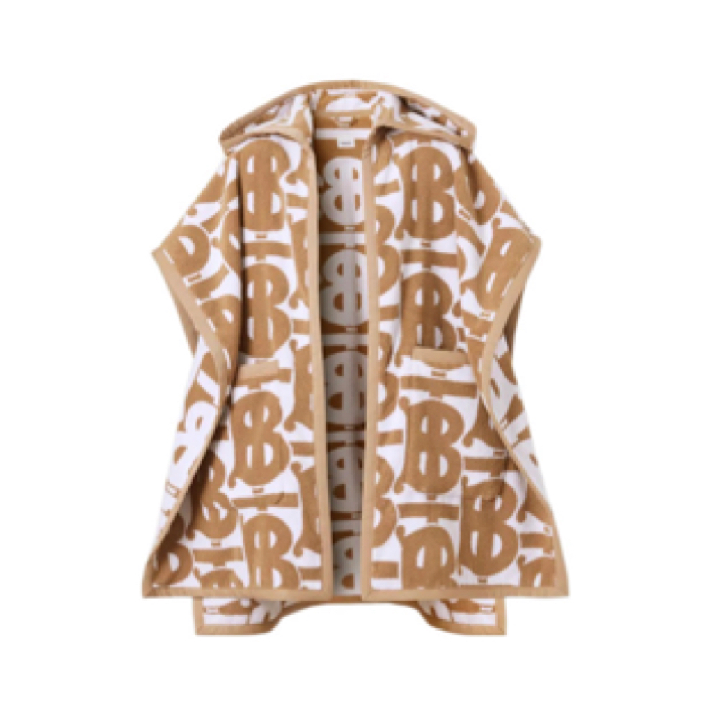 99新 BURBERRY/博柏利 FW22 Logo满印连帽披风 女款 棕色/D00374