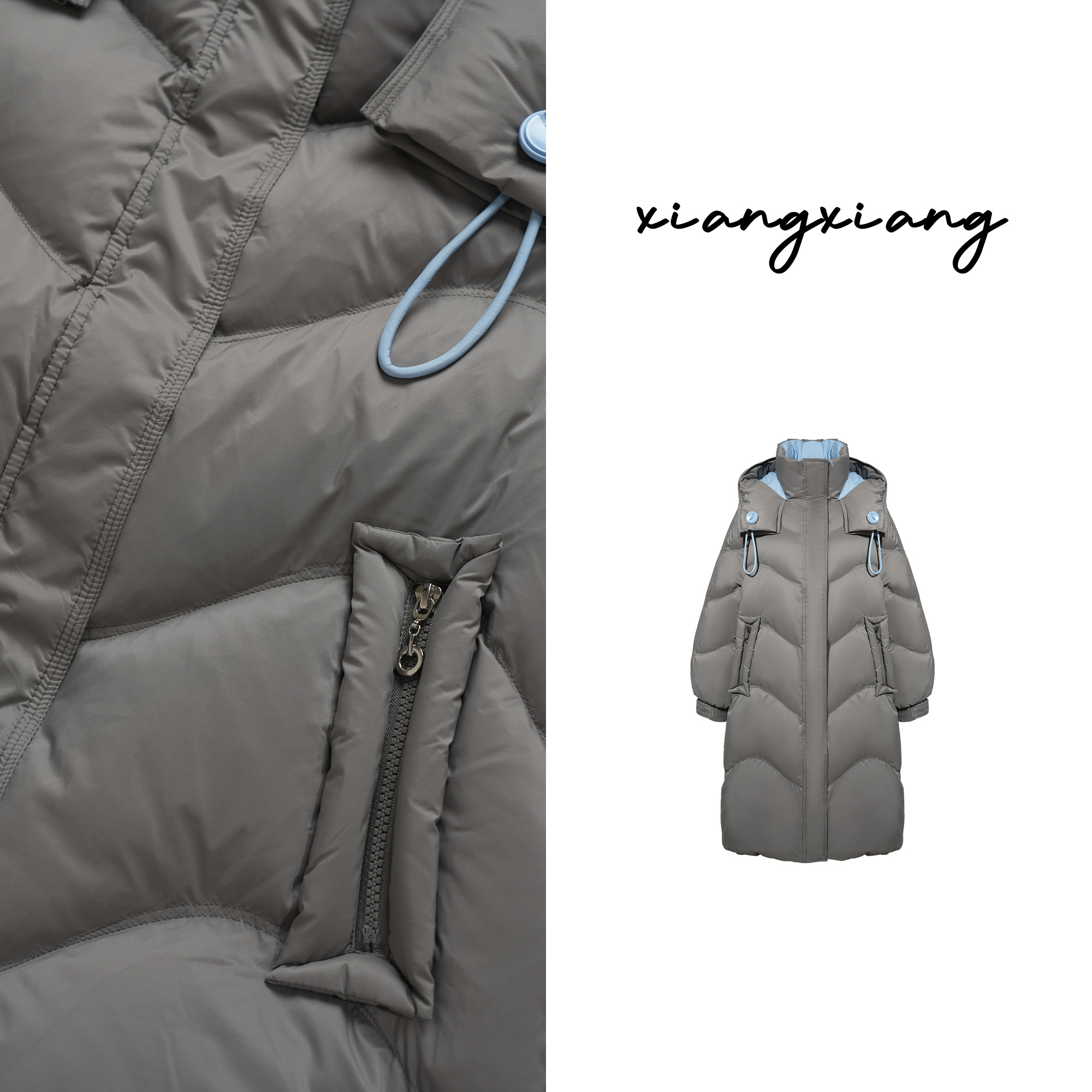 【珊珊专属】8093白鸭绒立领连帽长款羽绒服新款保暖时尚外套