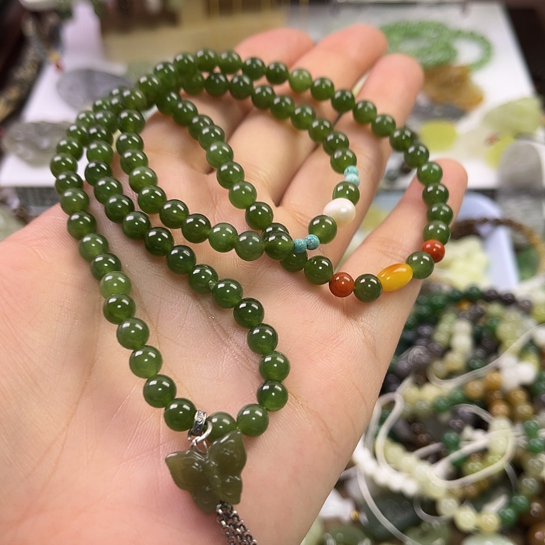 和田玉未镶嵌颈饰藤*蔓