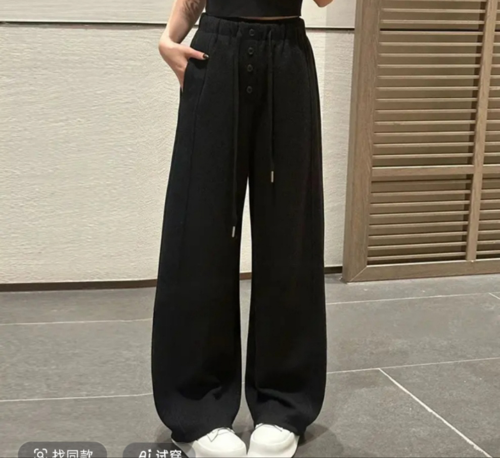 念希麻麻   四粒扣加绒阔腿裤