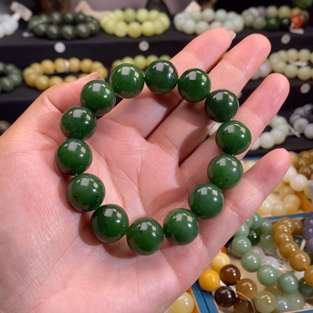 和田玉手链 15MM未镶嵌碧玉