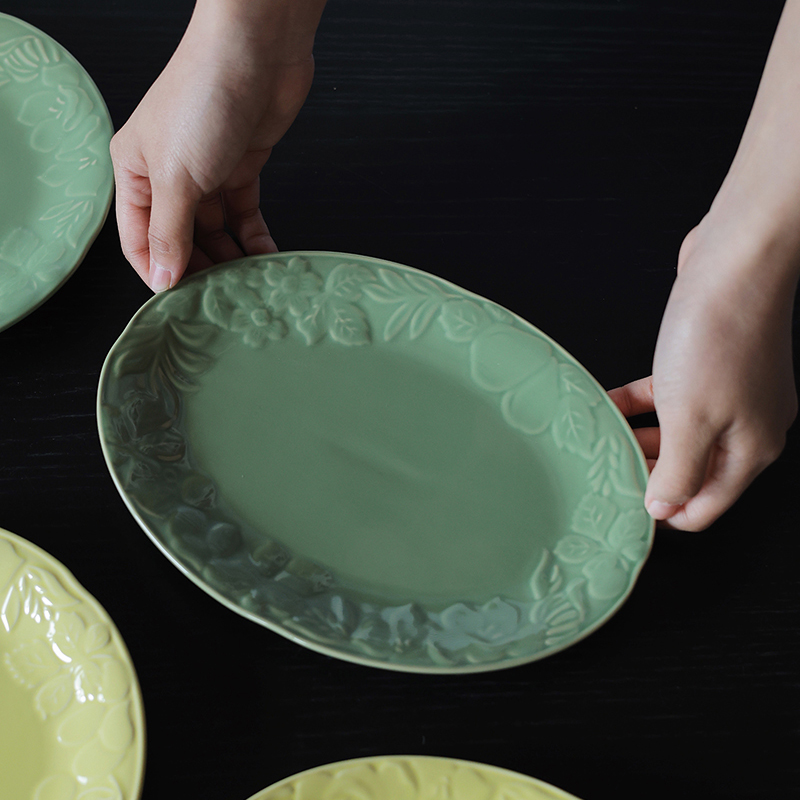 【瑕疵】Camus say迷失伊甸 9.5英寸椭圆盘-绿色 23.8×17.5×2.3cm