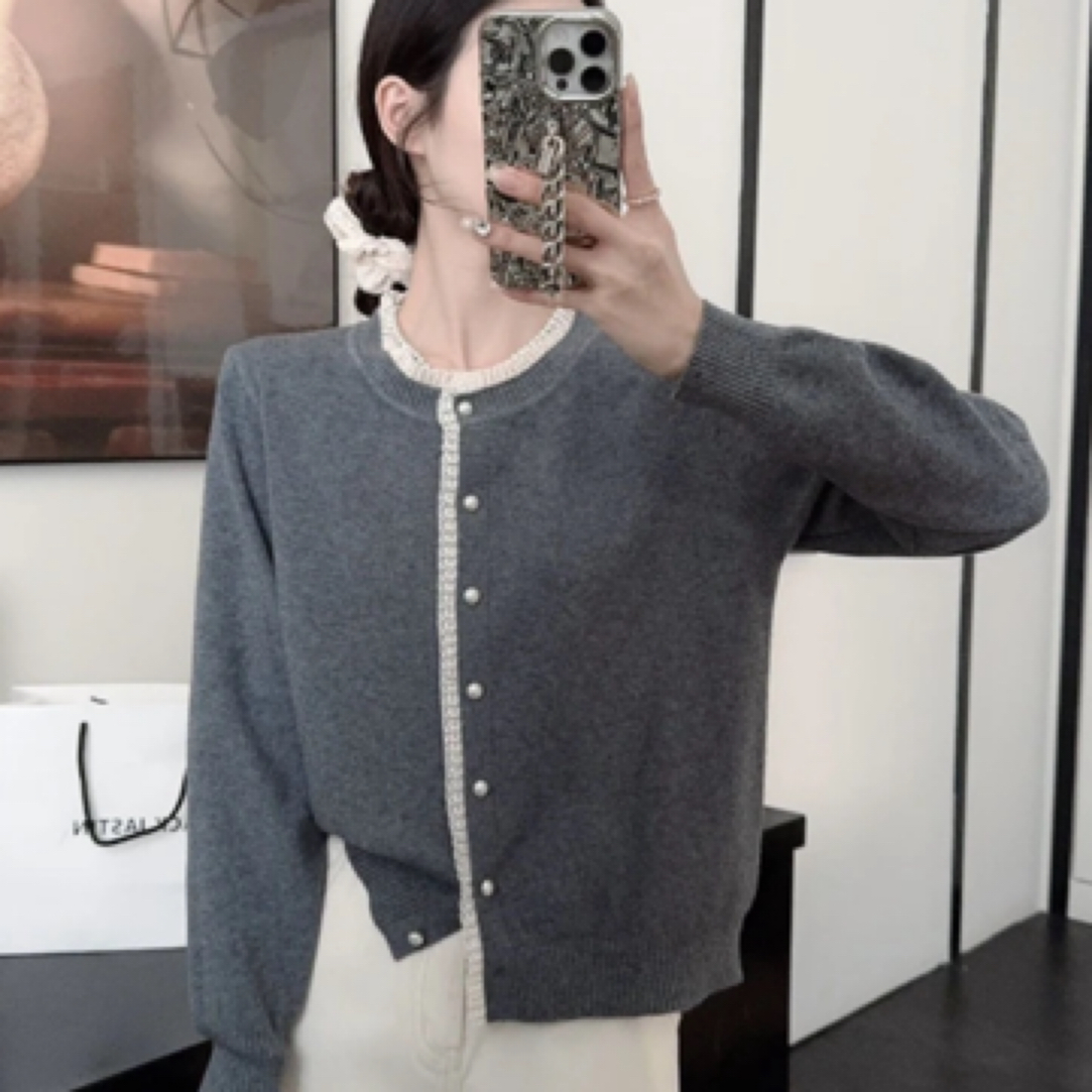 小香风蕾丝边拼接针织开衫女装2025年春季新款休闲设计感毛衫外套