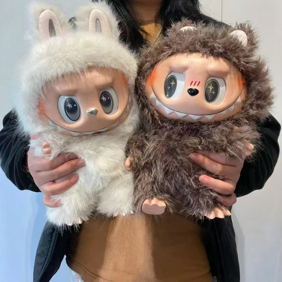 拉布布大首领38cm泡泡改娃潮玩labubu大天使搪胶公仔玩偶摆件