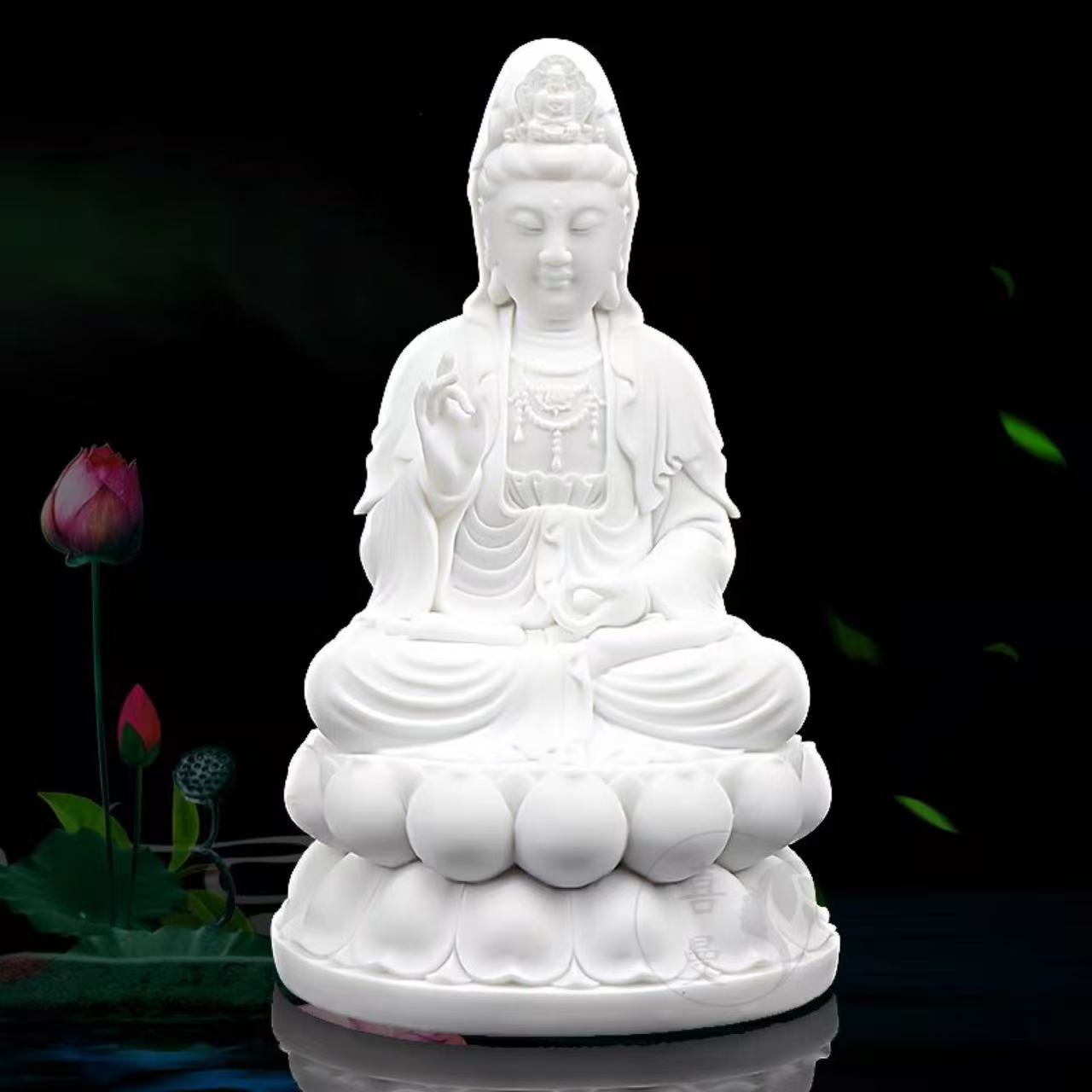 观音菩萨汉白玉自在观音家居佛堂供奉观音像平安摆件