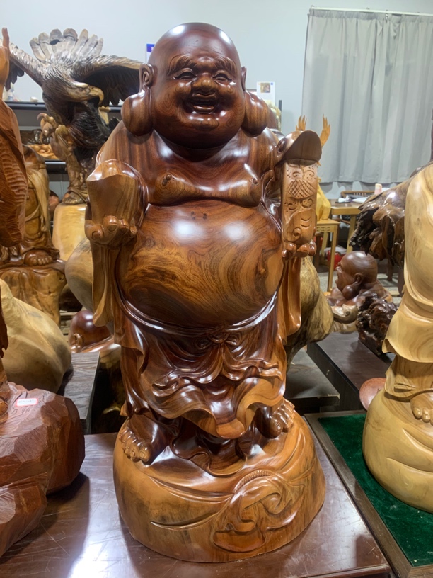 木雕工艺品香樟木弥勒长41高86