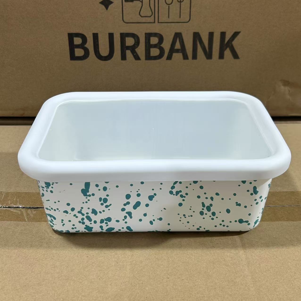 出韩国搪瓷大号收纳碗保鲜盒-绿【20.5*14.5*7.4cm】