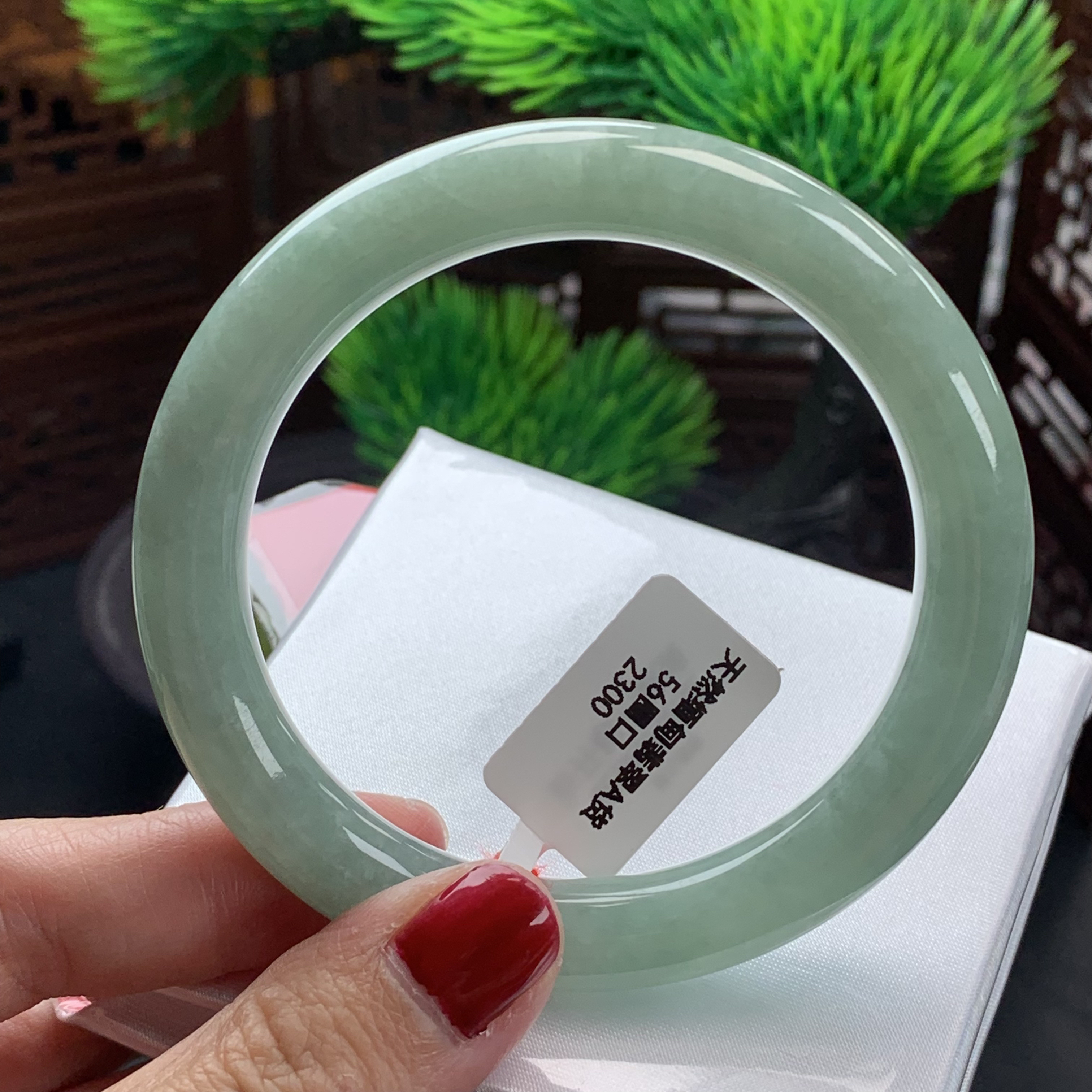 天然缅甸翡翠A货手镯56圈口冰满绿色圆条