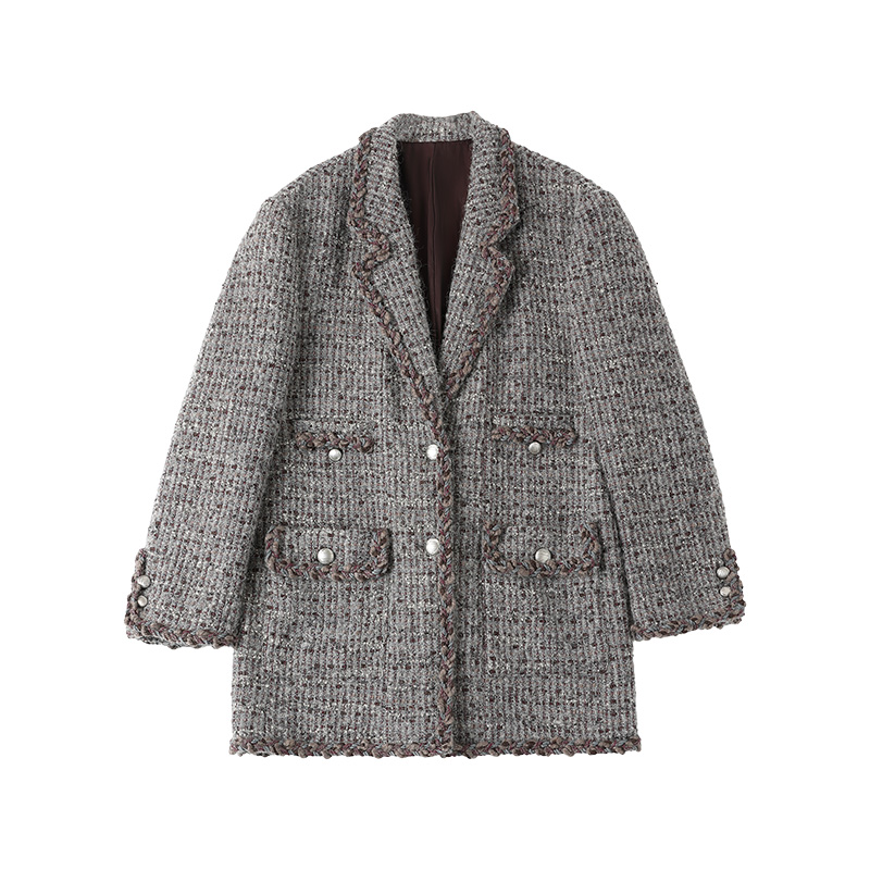 李大琪【小香世家】高品质绵羊毛经典西装版型小香风毛呢外套