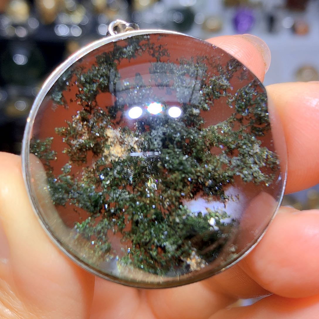 水晶吊坠银S925镶嵌天然水晶