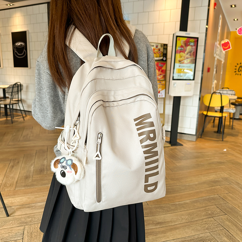 韩版女通用初中大学生书包纯色竖式双肩背日系时尚学生双肩包女