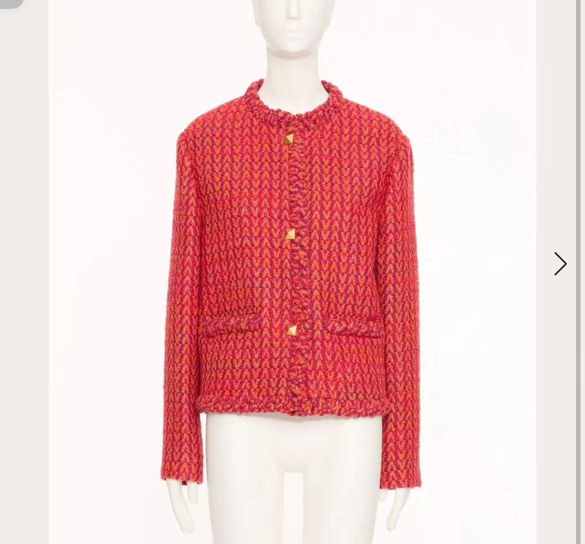 未使用 Valentino/华伦天奴 女装满标粗花呢小香风外套轻奢红色