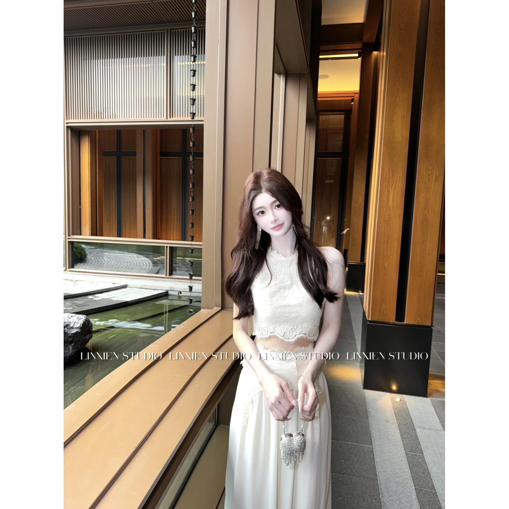 西恩定制●【多情夏威夷】优雅甜美精致睫毛蕾丝上衣+裤子LNX5TZ2365