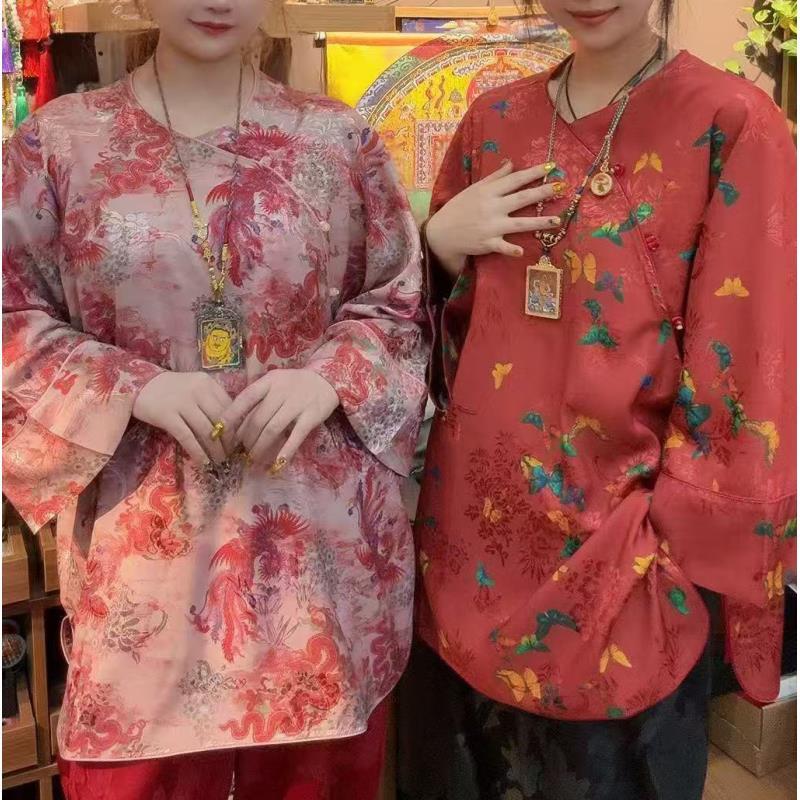 【西红柿】早秋新款2025新中式长袖衬衫女斜襟大码国风女装上衣