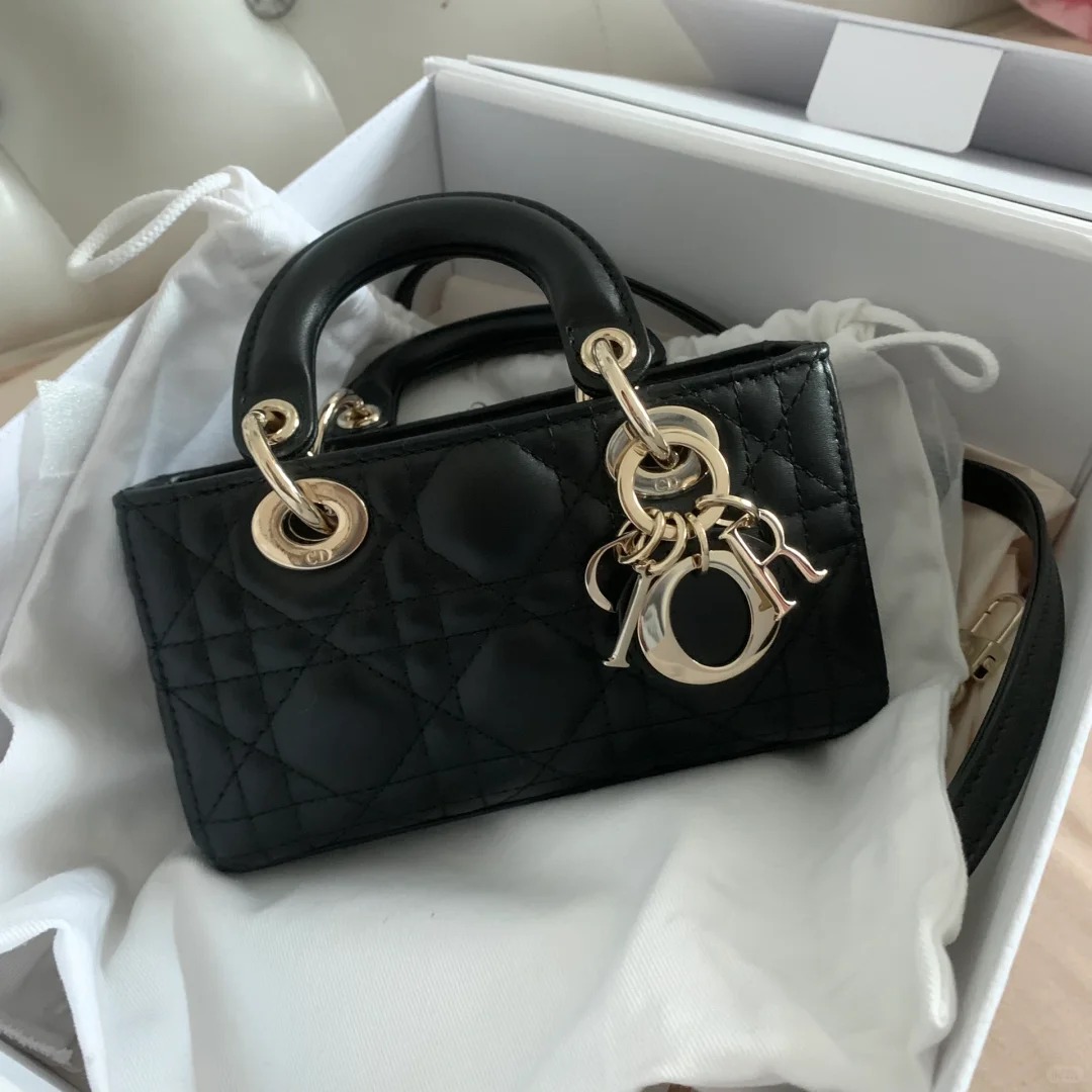 99新 DIOR/迪奥 小花Jerry 横版戴妃包 超迷你 16 黑色