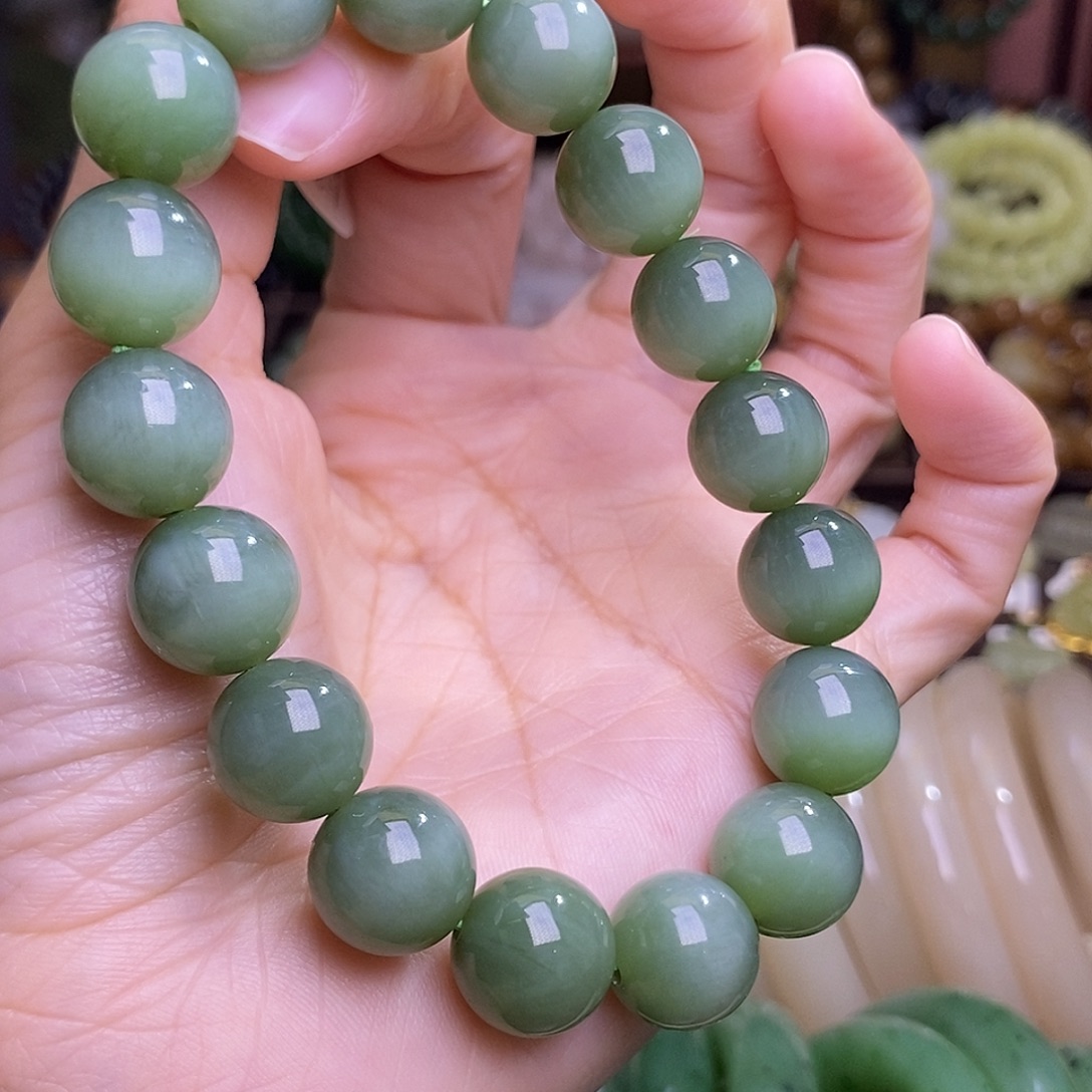 和田玉未镶嵌颈饰猫眼碧玉手链约12MM