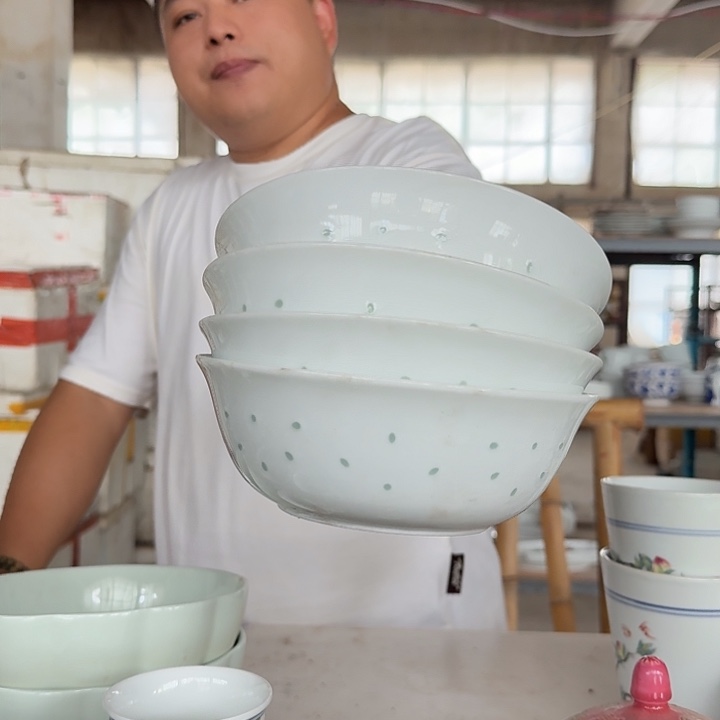 景德镇高温7寸玲珑米饭碗4个