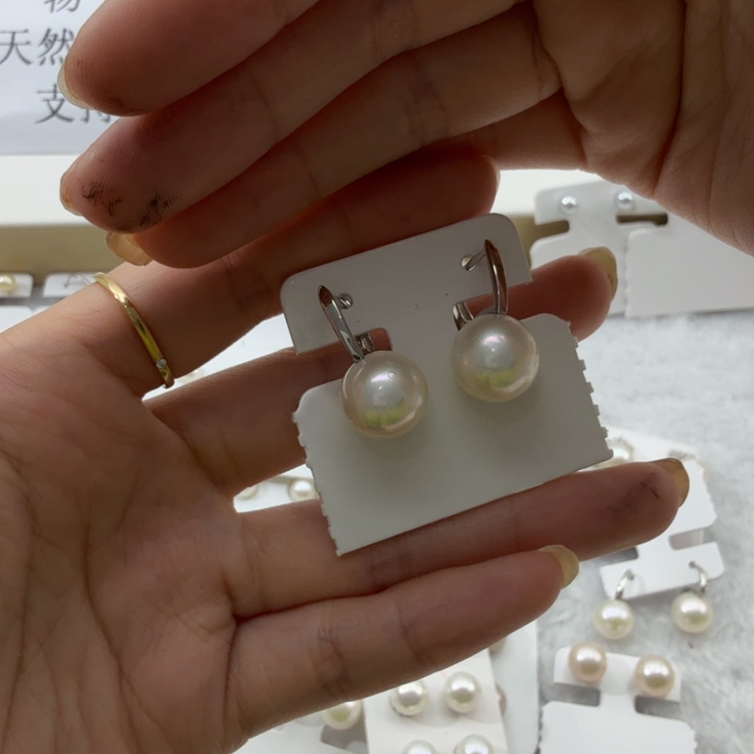 耳饰银S925镶嵌淡水珍珠