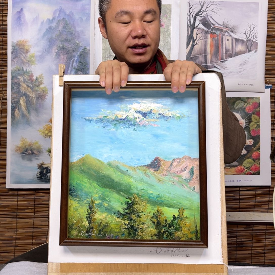 油画行路人小院绘画作品竞拍