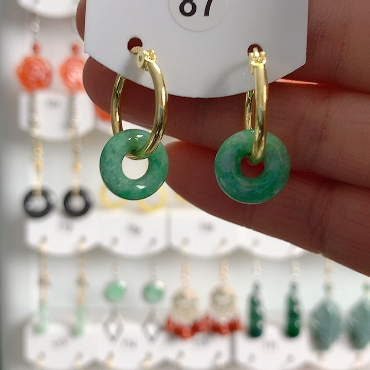 翡翠耳饰银S925镶嵌天然翡翠