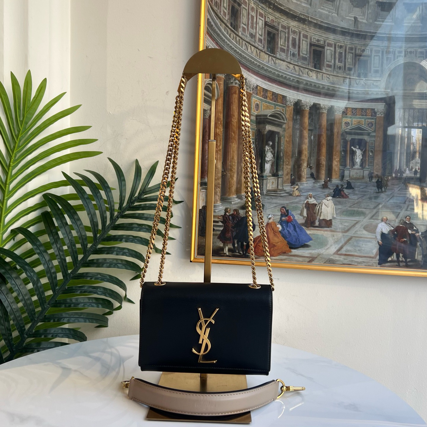 95新 YSL/圣罗兰 御古屋/28665/ 黑金mini kate底长17cm 