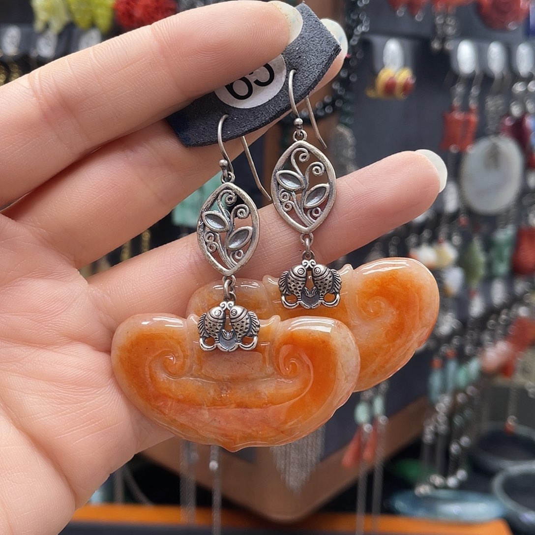 翡翠耳饰银S925镶嵌慧*441ghnhhhh