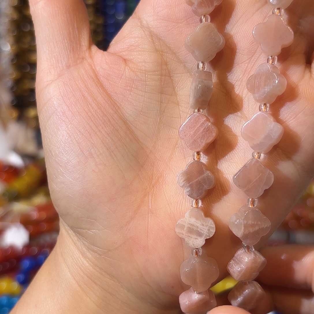 玛瑙/玉髓银S925镀金镶嵌珠宝半成品橙月光四叶草一条