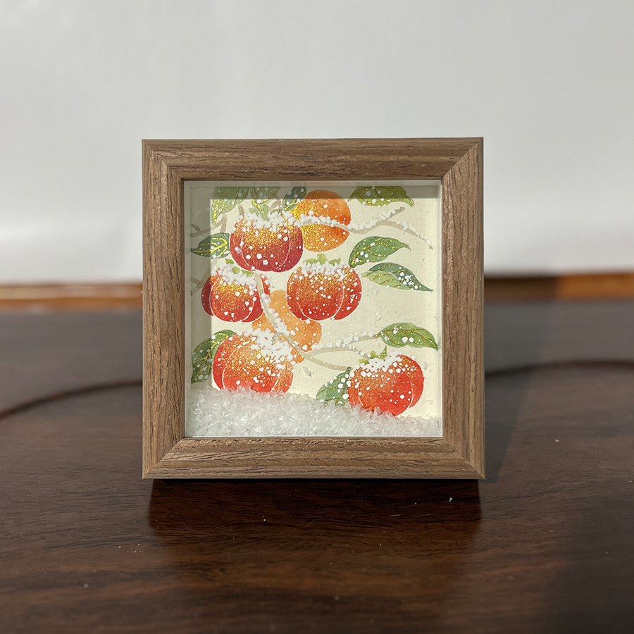 【雪中美柿】12茶室办公室情绪稳定摆台别急莫生气画治愈桌面国画