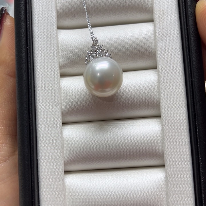 海水珍珠吊坠(不含链)18K金镶嵌15-16mm