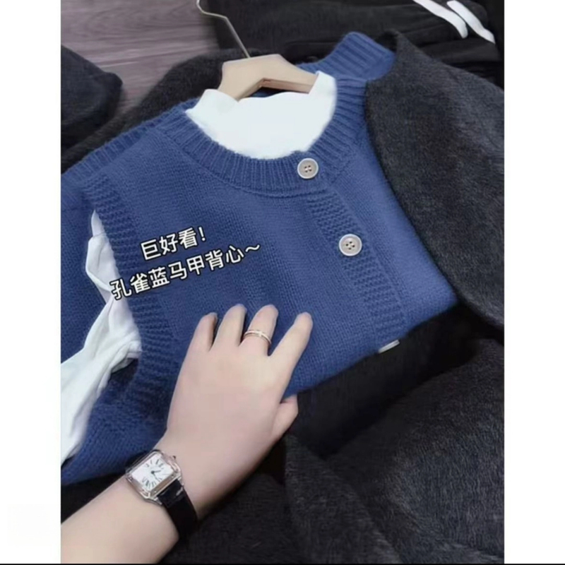 欧若风巨好看~孔雀蓝早春气质洋气百搭马甲背心KT1388
