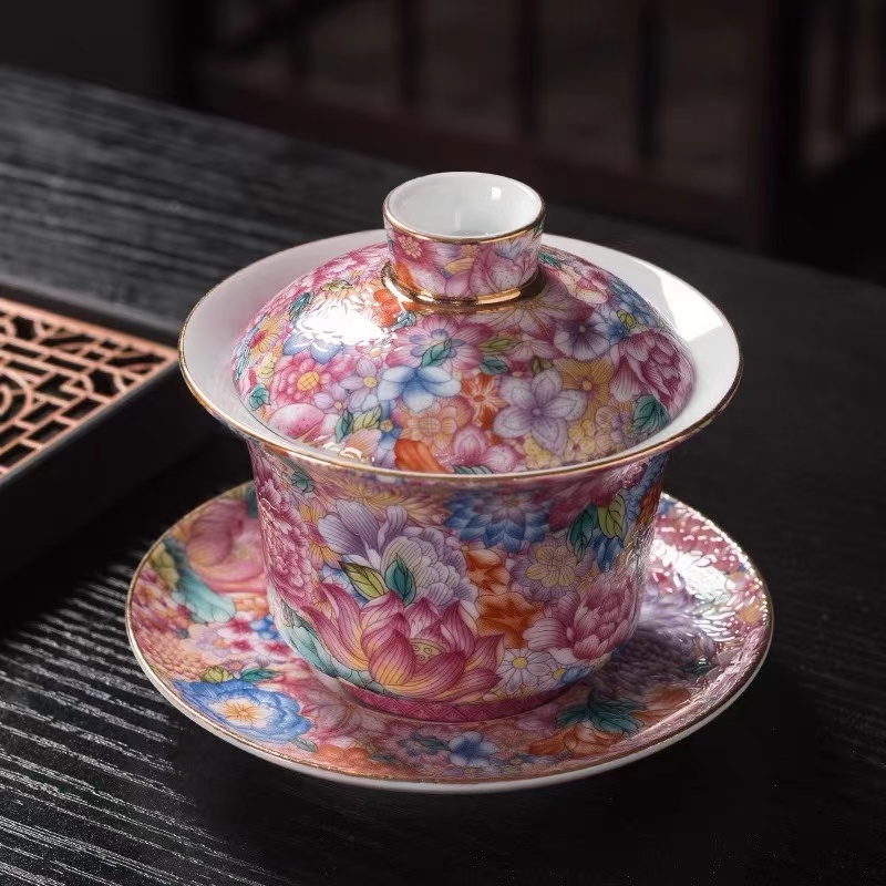 G1597-万花珐琅彩三才盖碗AX