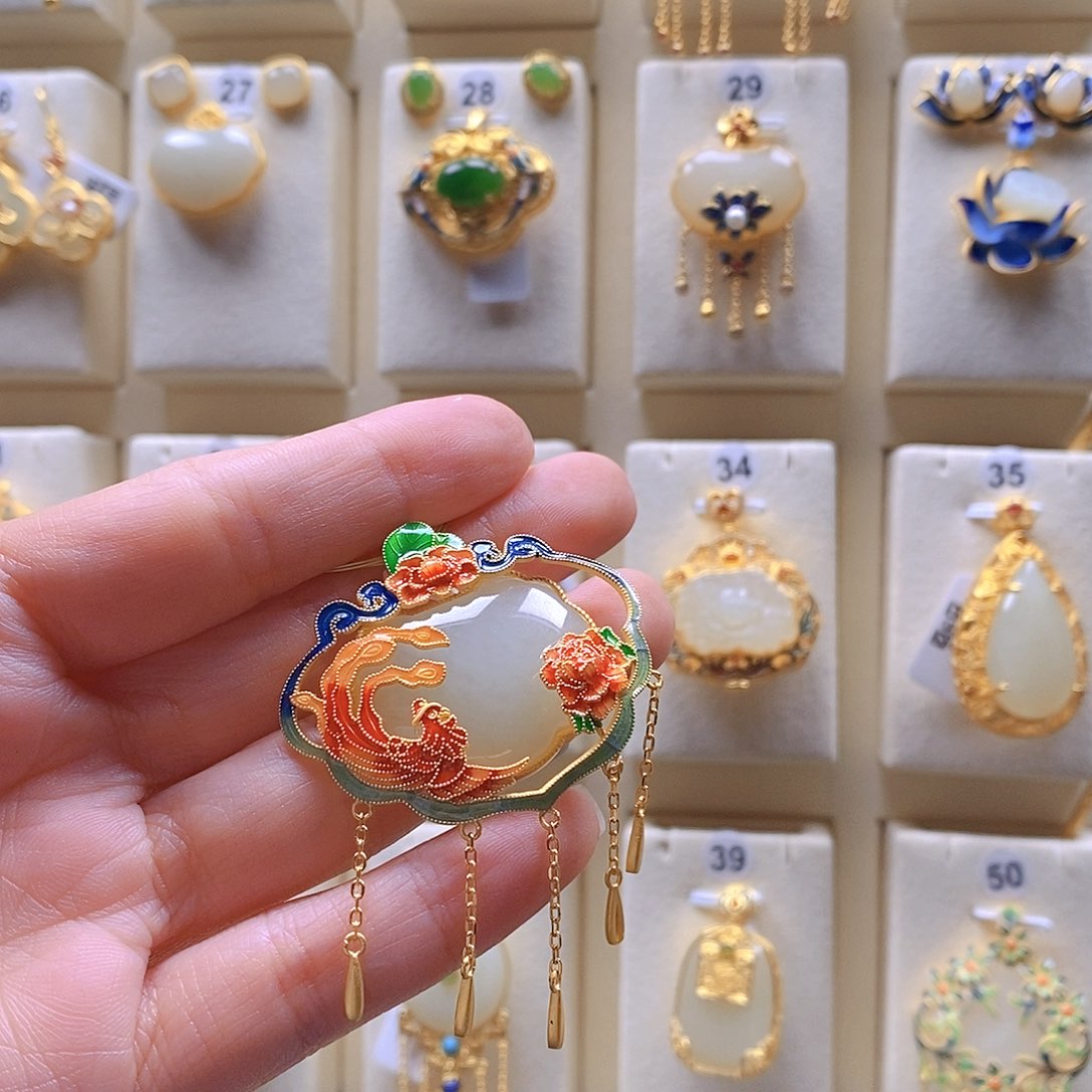 和田玉颈饰银S925镶嵌