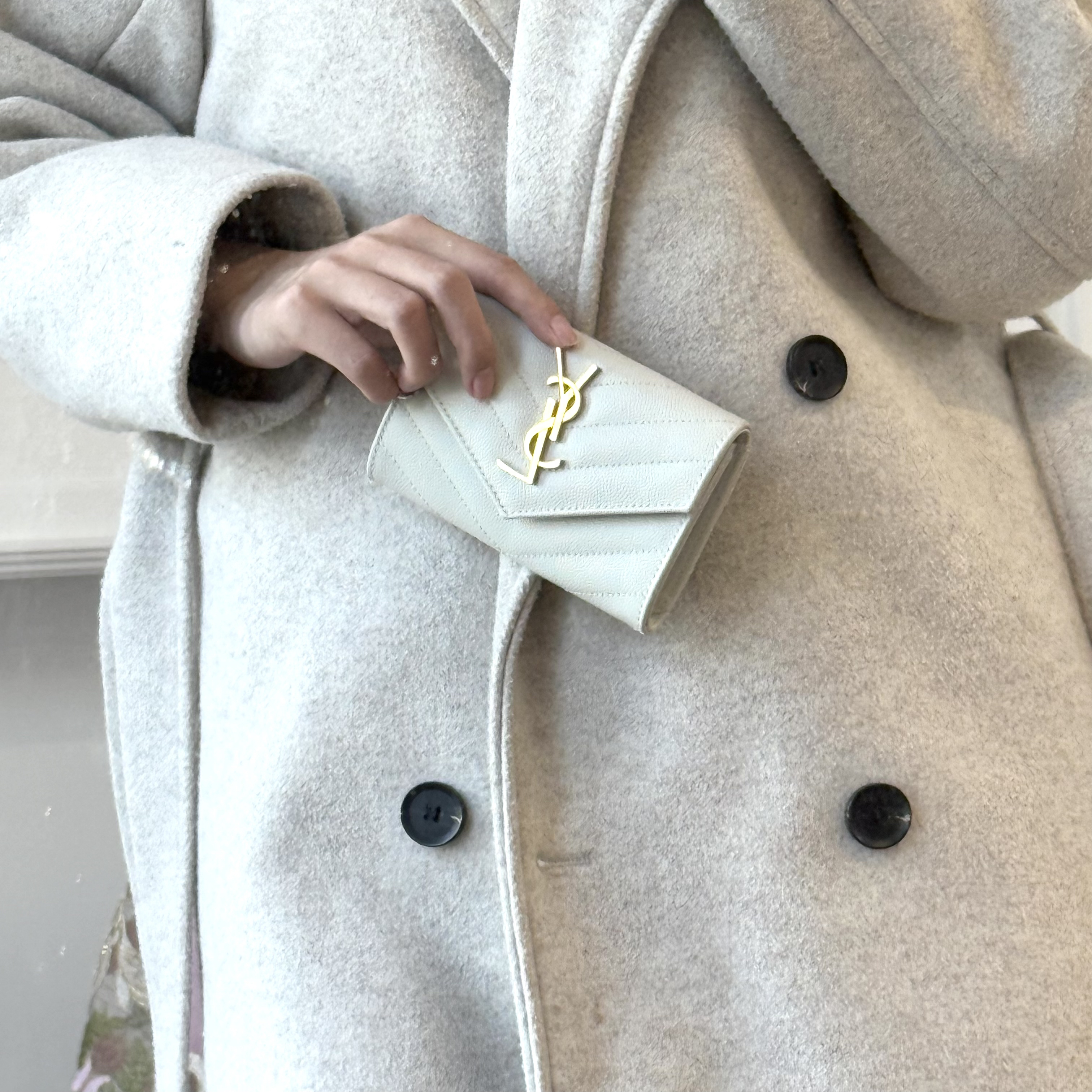 95新 YSL/圣罗兰 ysl月光白小钱包卡夹