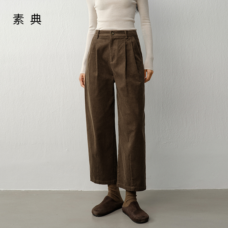 素典灯芯绒复古百搭九分阔腿裤女2025秋冬新款高腰显瘦直筒裤