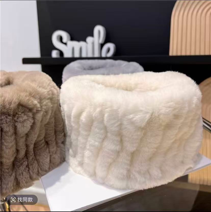 保真獭兔毛脖套加厚超大弹力皮草围巾套头围脖皮草女发带一帽两用