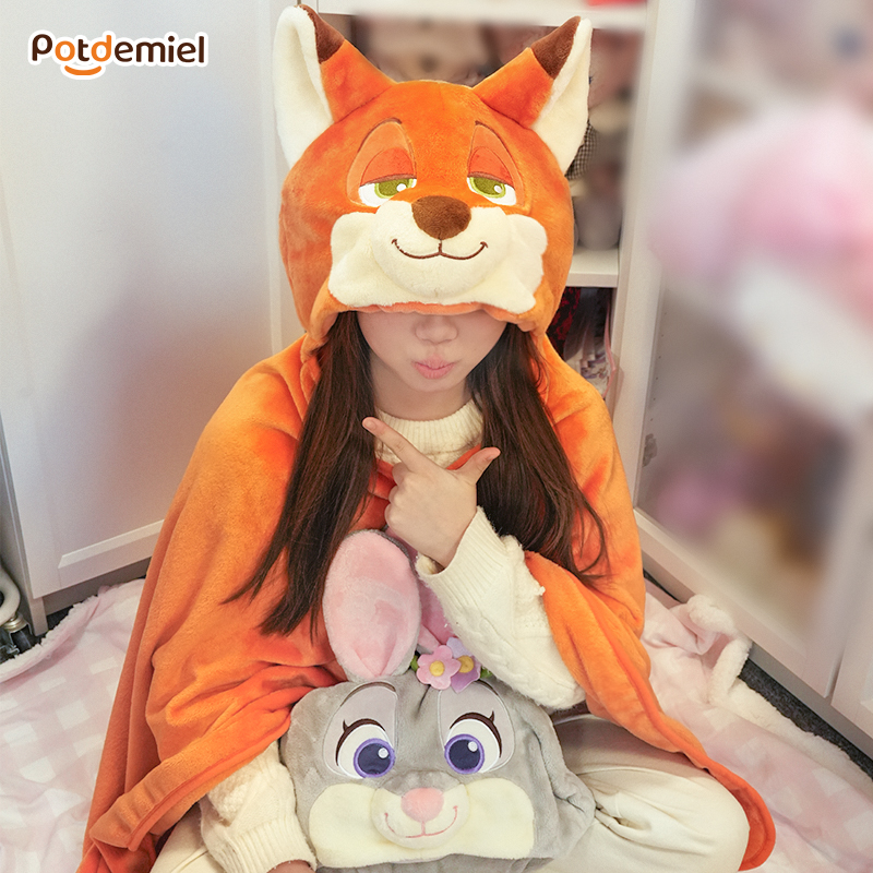 【现货现发】potdemiel蜂蜜罐正版迪士尼朱迪尼克草莓熊连帽披肩毯