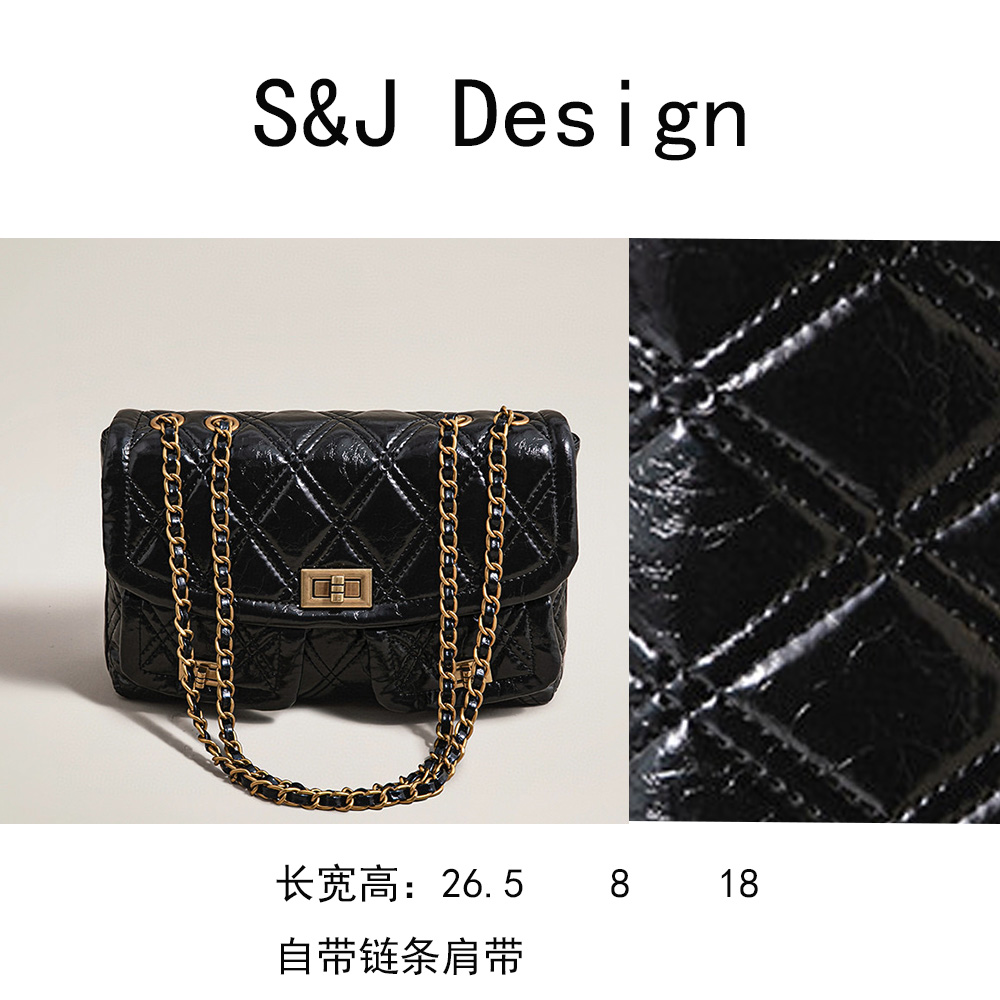 【苏苏】SK-63009-黑色轻奢女士时尚新款亮面单肩包斜挎包