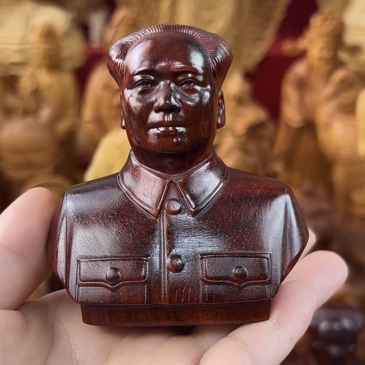 紫檀木半身像毛  不忘初心摆件高7.2