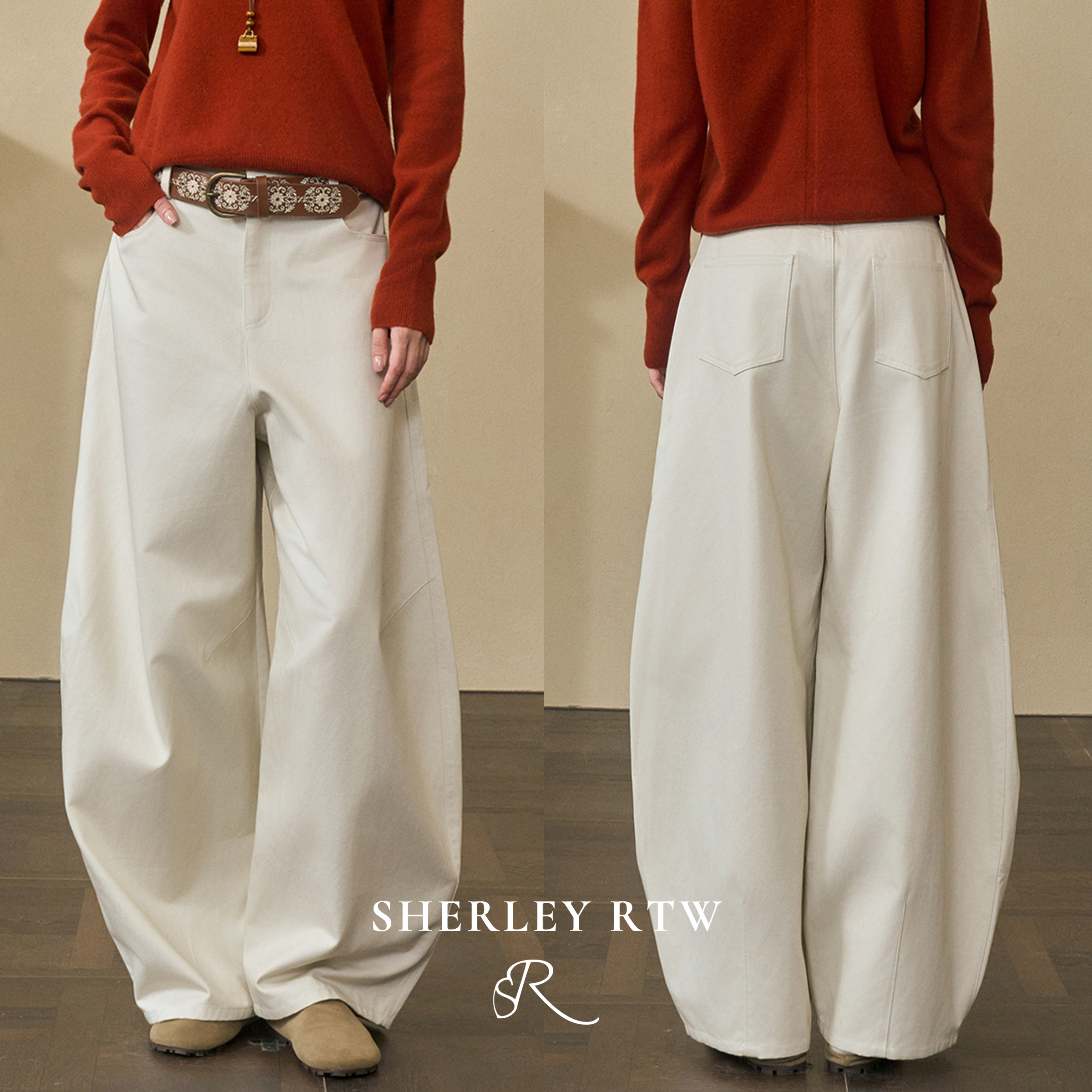 SHERLEY RTW松弛文艺/舒适棉混纺慵懒时髦茧型休闲牛仔裤