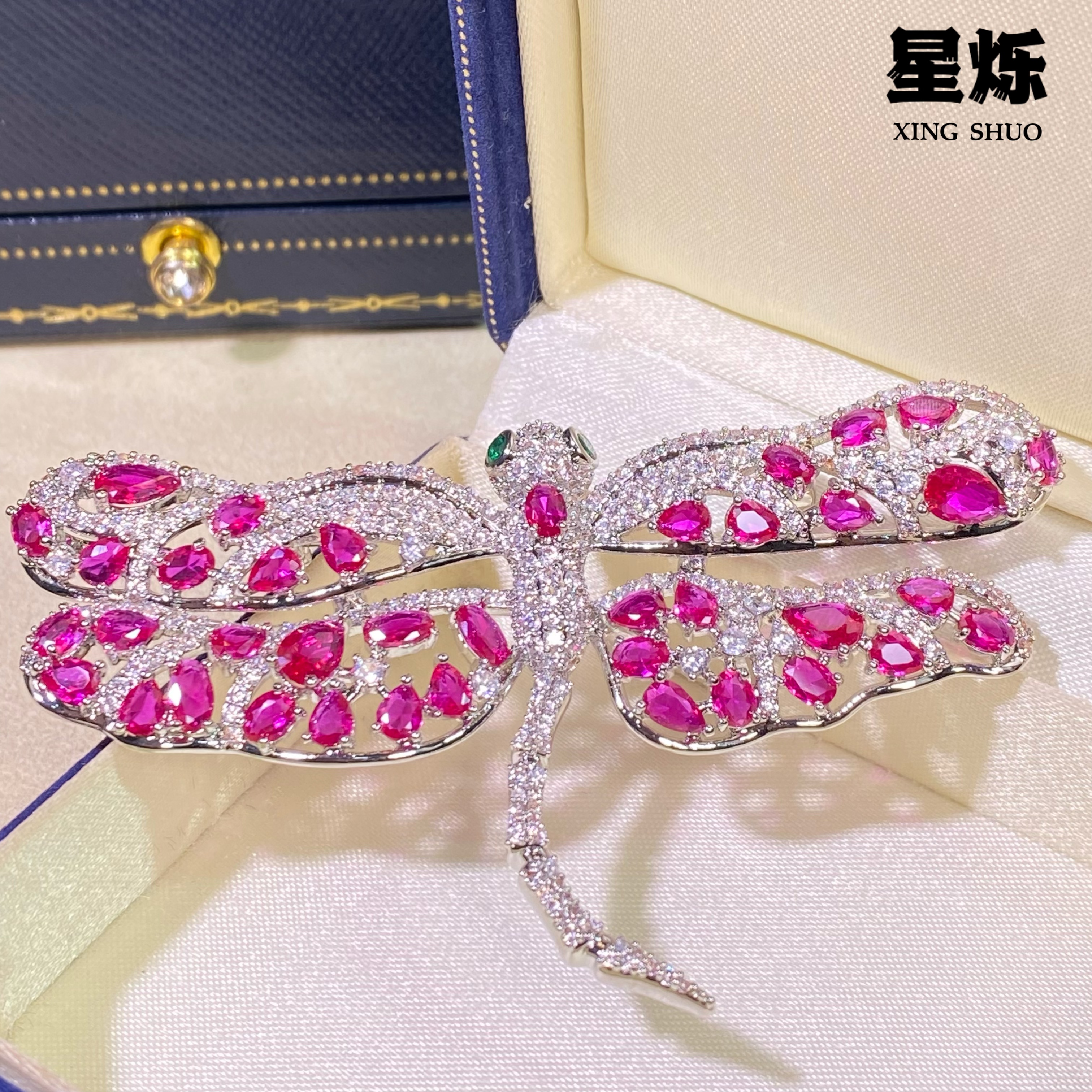 铜合金胸针 【红色蜻蜓】精致金色重工百搭拼色饰品胸针欧美风9033